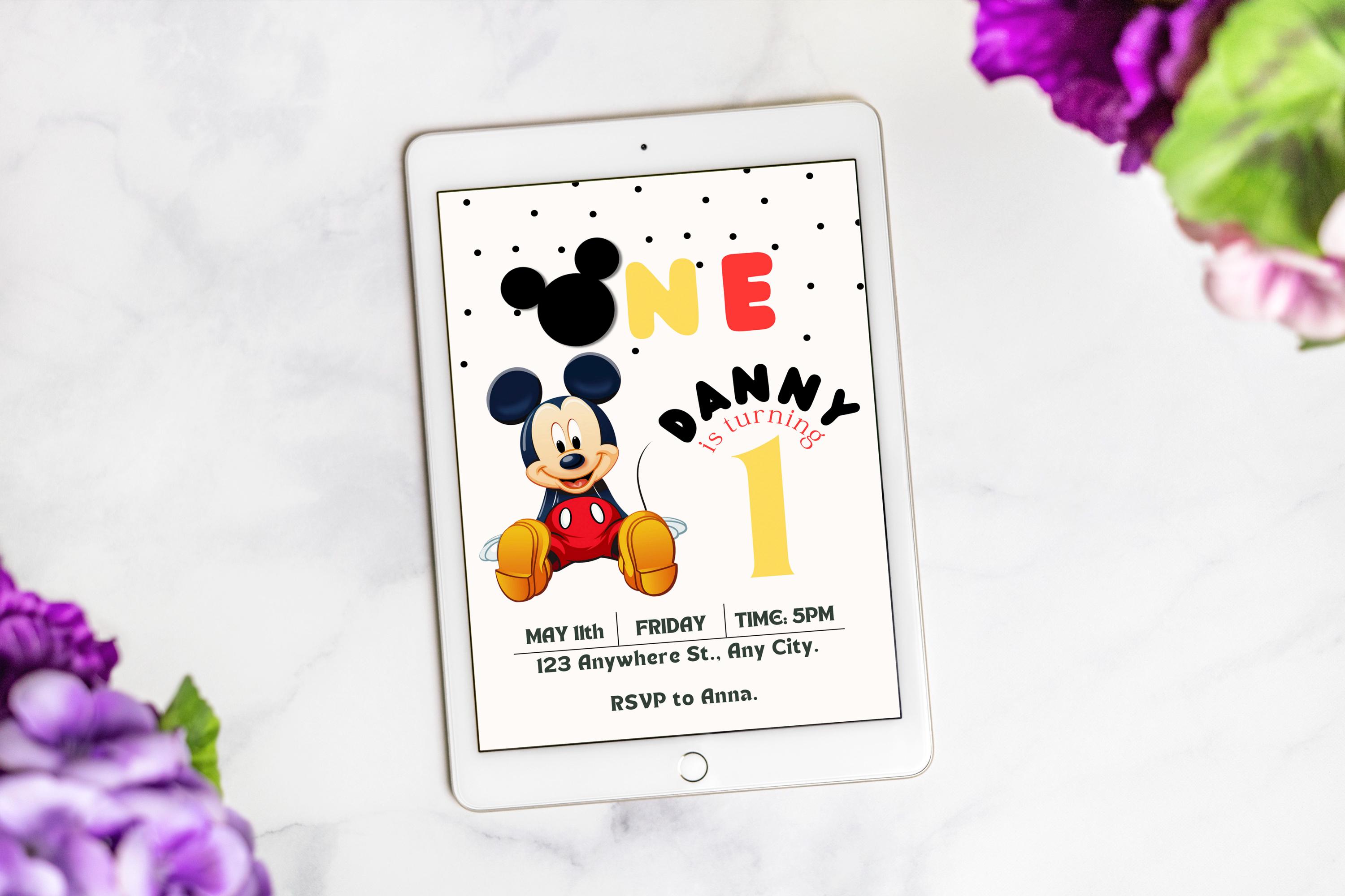 Mickey Mouse 1st Birthday Invitation: Editable Canva Template - Etsy
