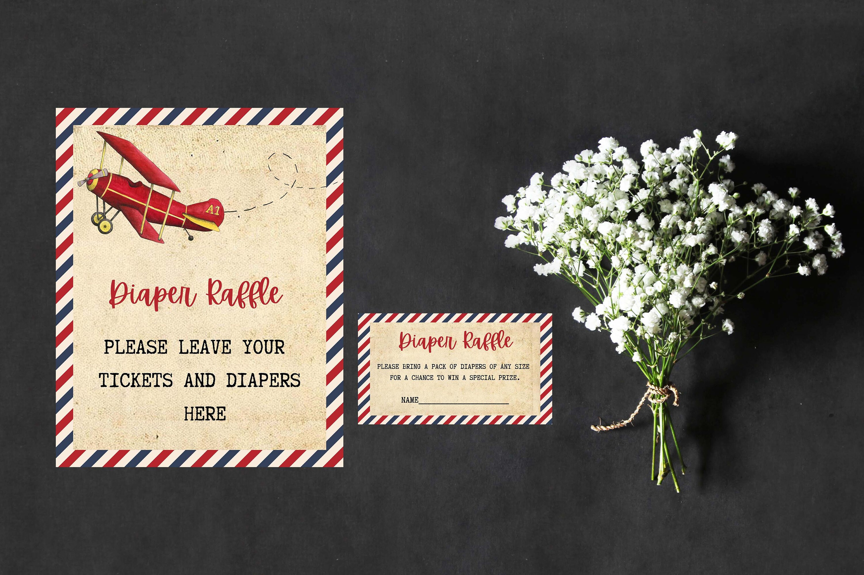 Vintage Airplane Diaper Raffle Ticket: Aviation Baby Shower (digital ...