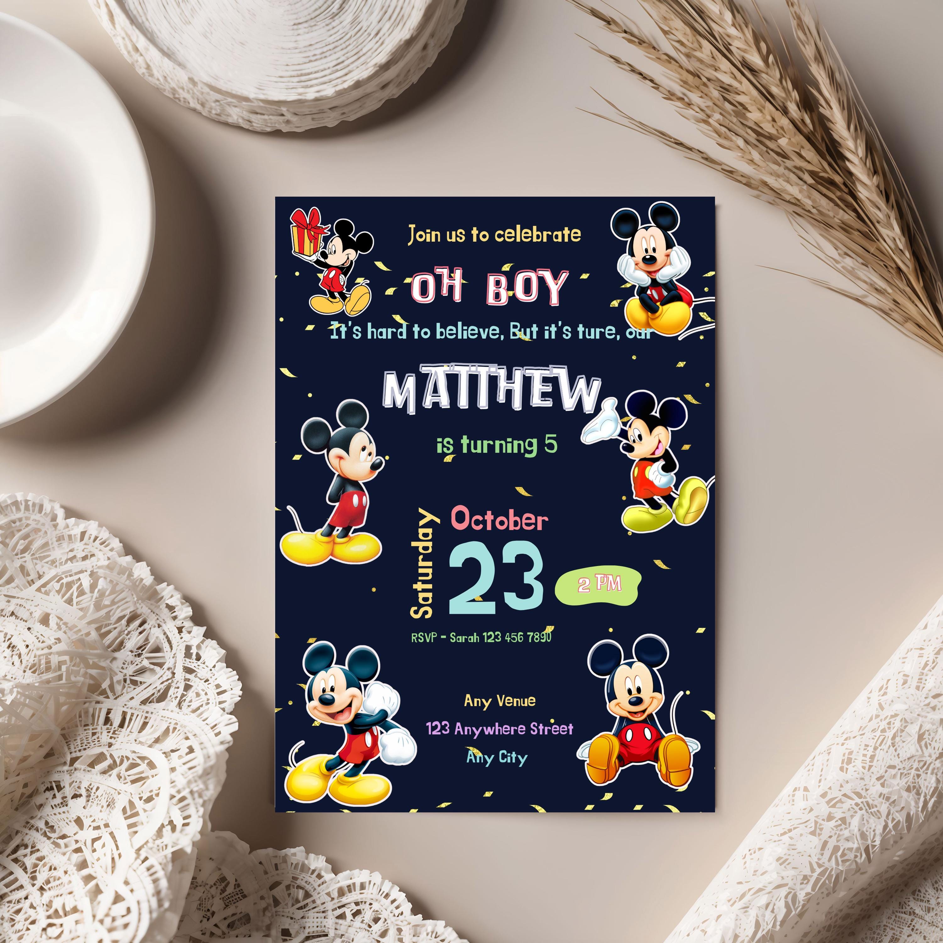Mickey Mouse Birthday Invitation Template: Editable Canva Design - Etsy