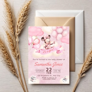Minnie Mouse Baby Shower Invitation: Pink Polka Dots, Editable Template (Instant Download)
