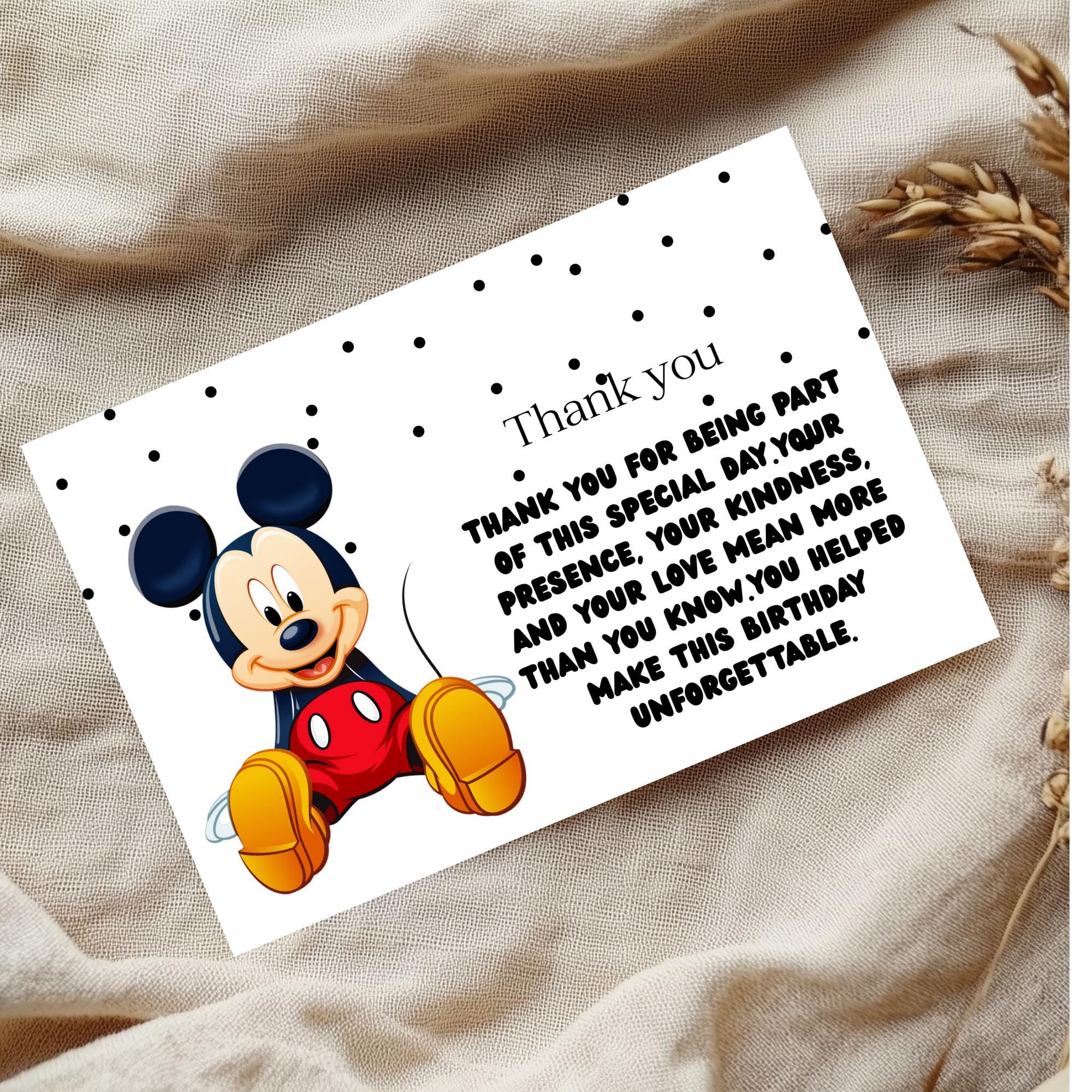 Mickey Mouse Birthday Thank You Card: Editable Canva Template (digital ...