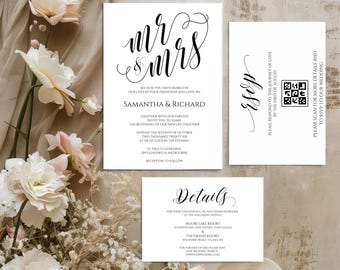 Minimalist Black and White Wedding Invitation Set – Elegant Canva Template