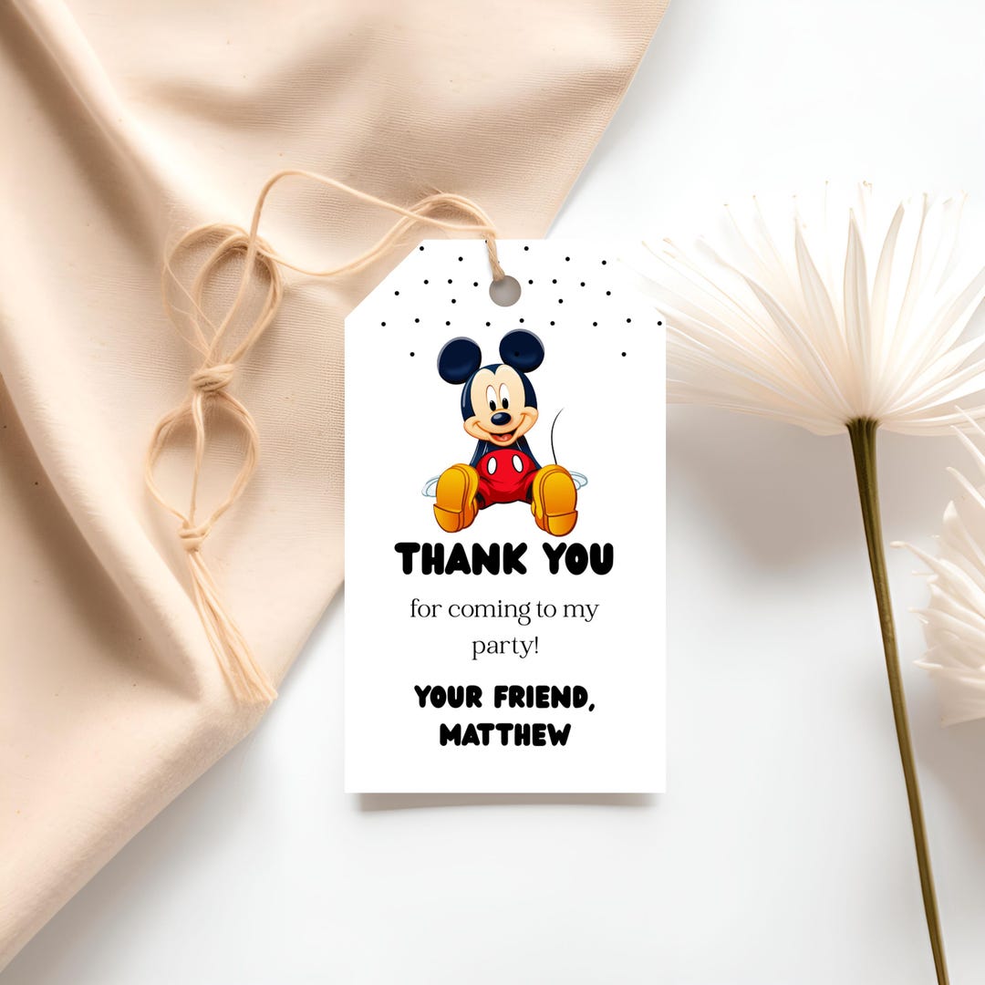Mickey Mouse Party Favor Tag: 1st Birthday Thank You Card (digital ...