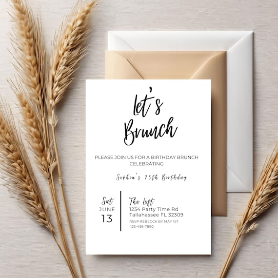 Brunch Birthday Party Invitation: Editable Template (5x7)