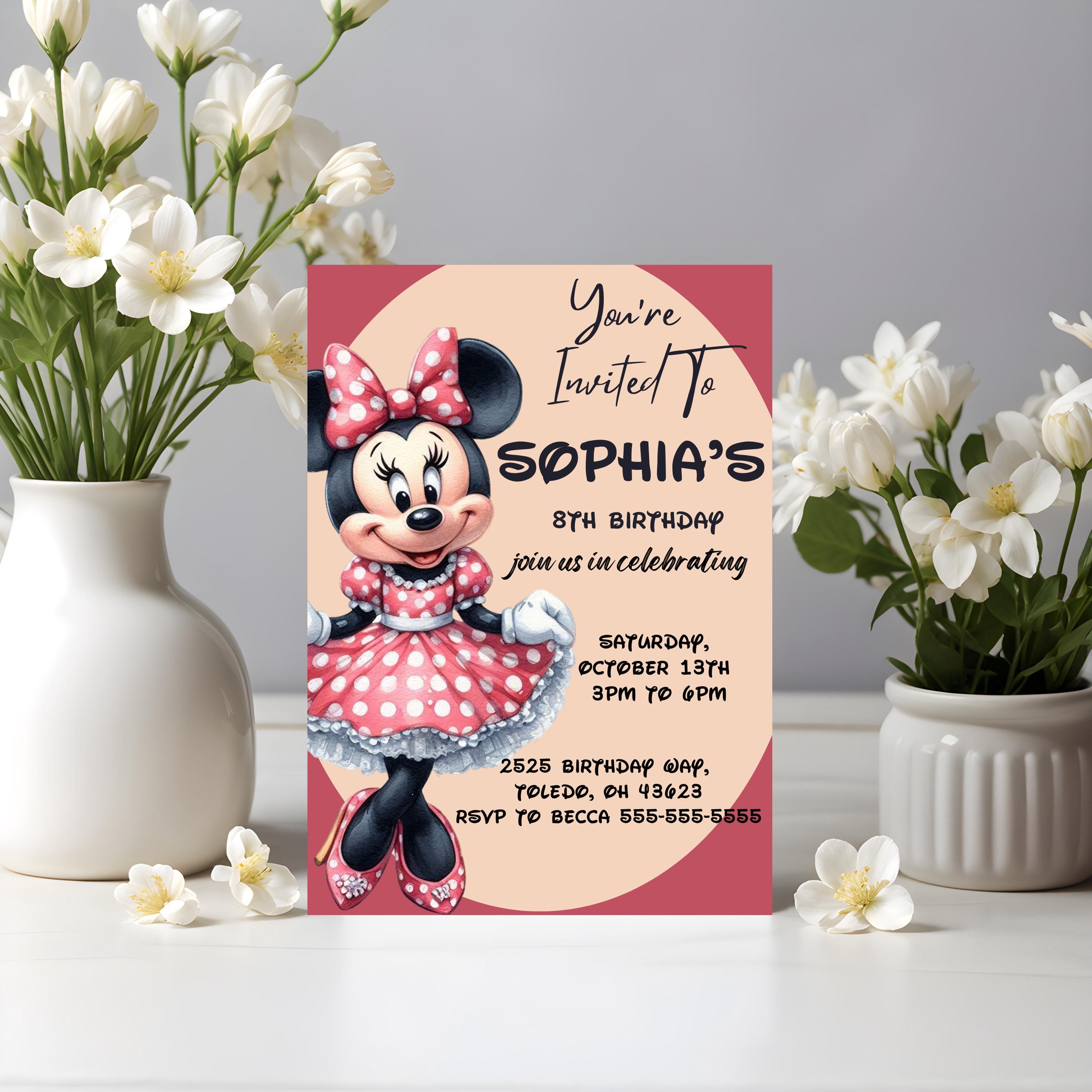 Minnie Mouse Birthday Invitation Template: Red Polka Dot Design (canva ...