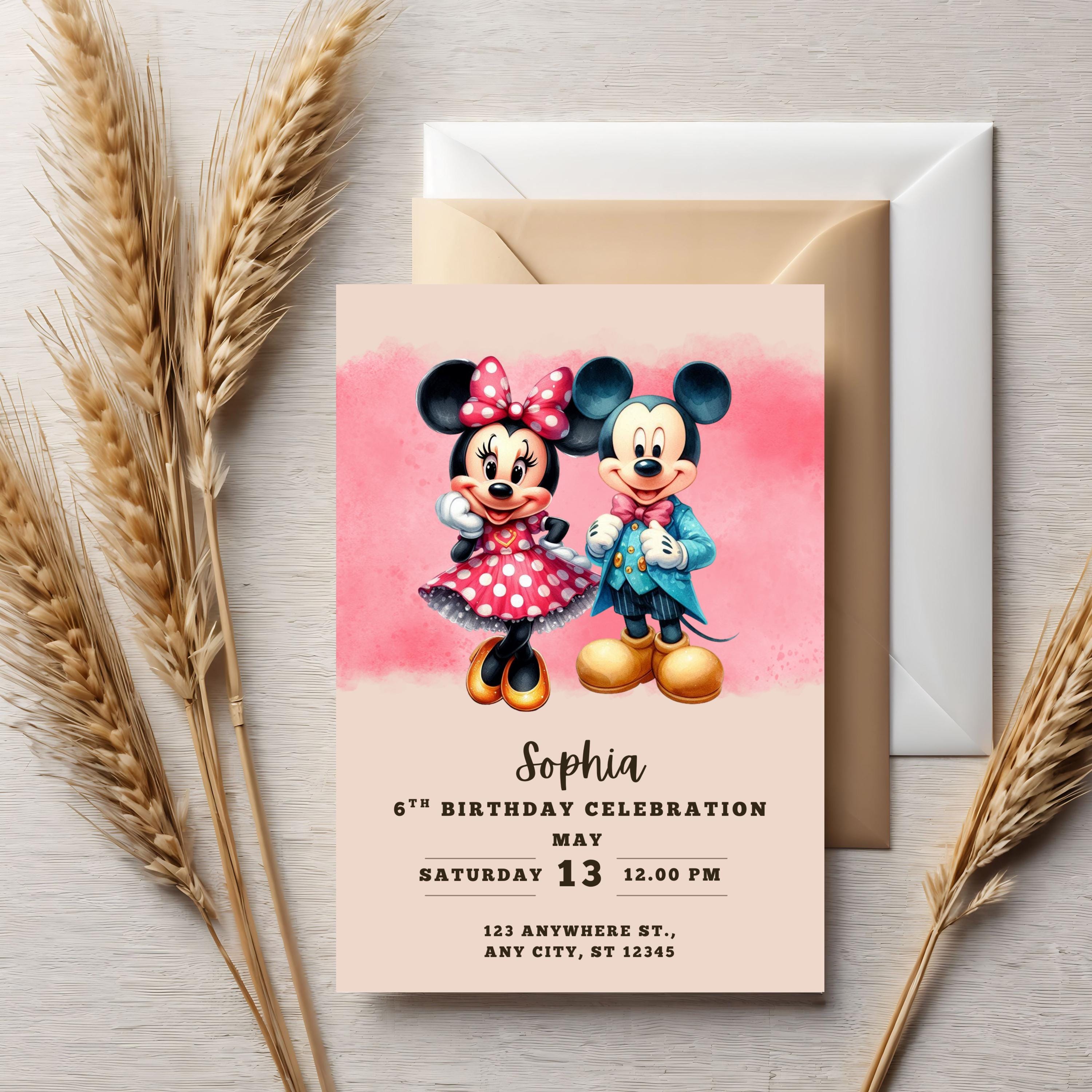 Mickey and Minnie Mouse 1st Birthday Invitation: Editable Canva ...