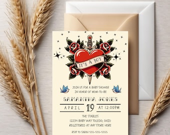 Old School Tattoo Baby Shower Invitation: Rockabilly Style (Digital Download)