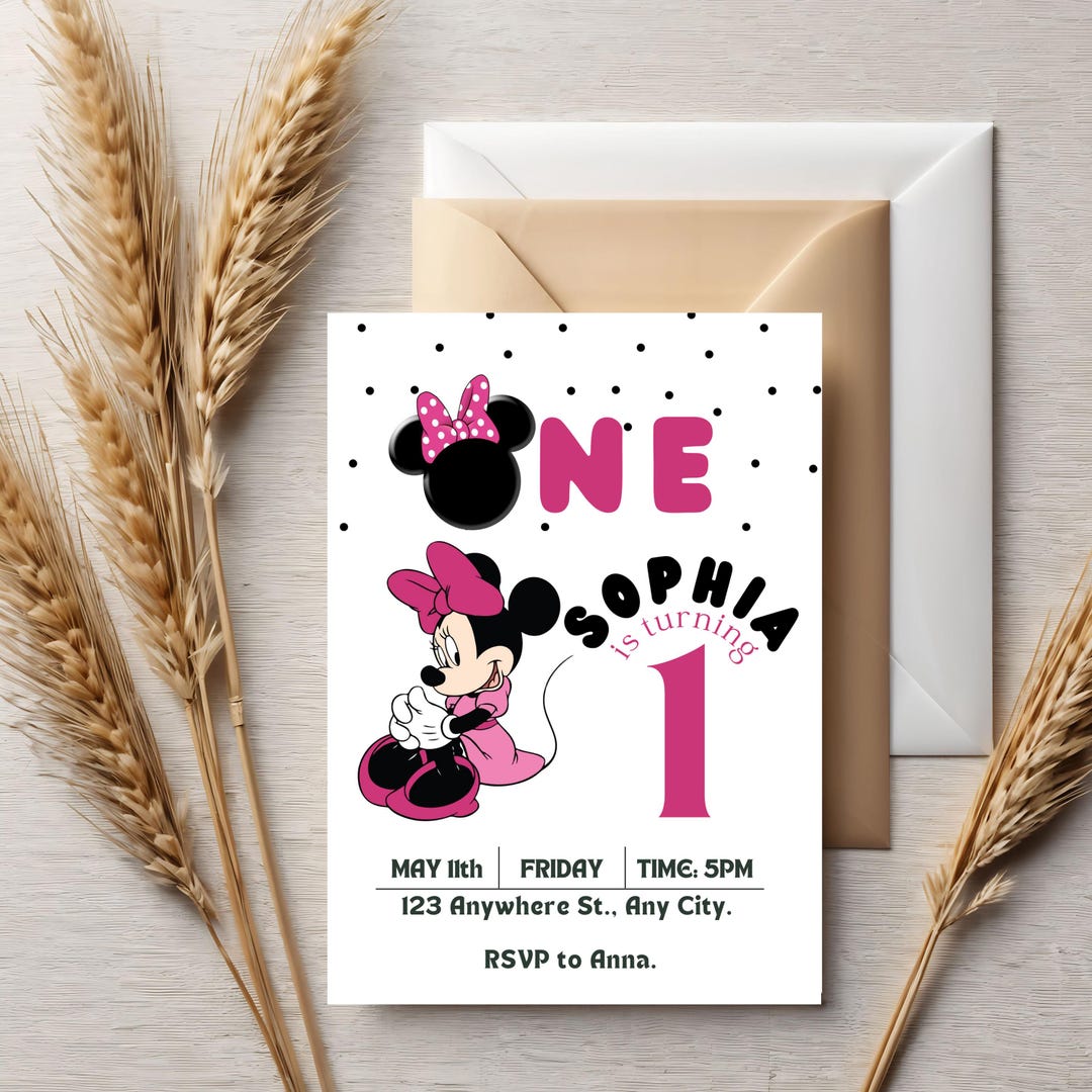 Editable Minnie Mouse Birthday Invitation | Pink Bow Party Template ...