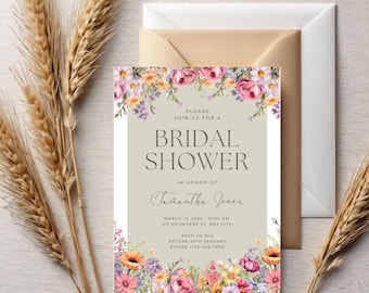 Editable Green Floral Bridal Shower Invitation, Sage Garden Party Template (Digital Download)