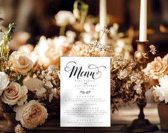 Elegant Wedding Menu Template • Printable Menu Card • Minimalist Calligraphy Menu • Instant Download • Edit in Canva