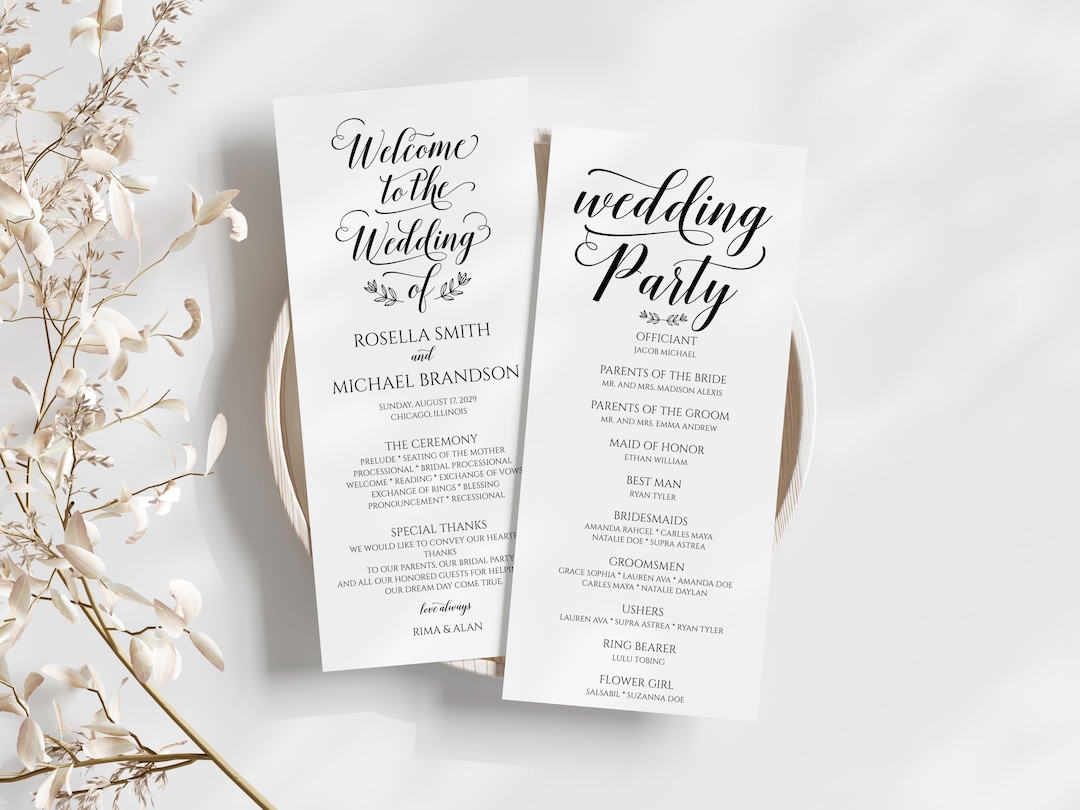 Elegant Wedding Program Template • Printable Order of Events • Editable ...