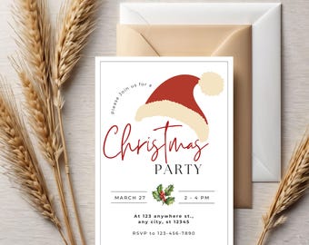 Merry & Bright Holiday Party Invitation Template: Editable Christmas Invite Digital Download