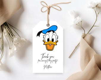 Donald Duck Thank You Tag: Mickey Birthday Party Favor (Digital Download)