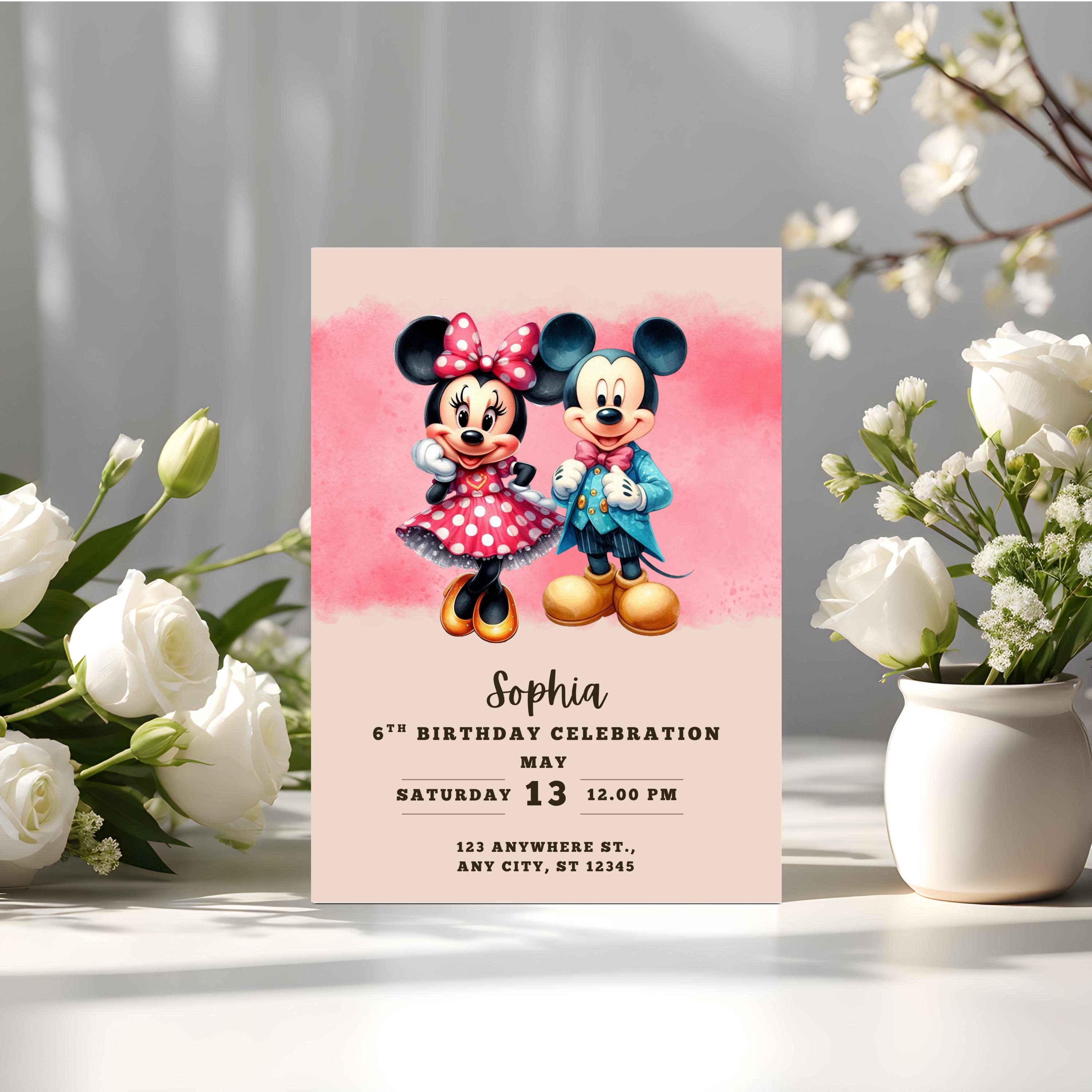 Mickey and Minnie Mouse 1st Birthday Invitation: Editable Canva ...