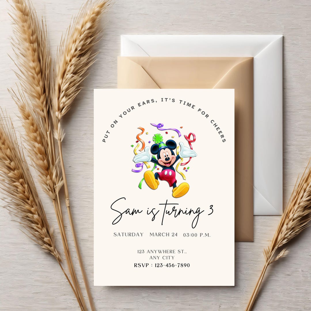 Mickey Mouse 1st Birthday Invitation: Editable Canva Template - Etsy