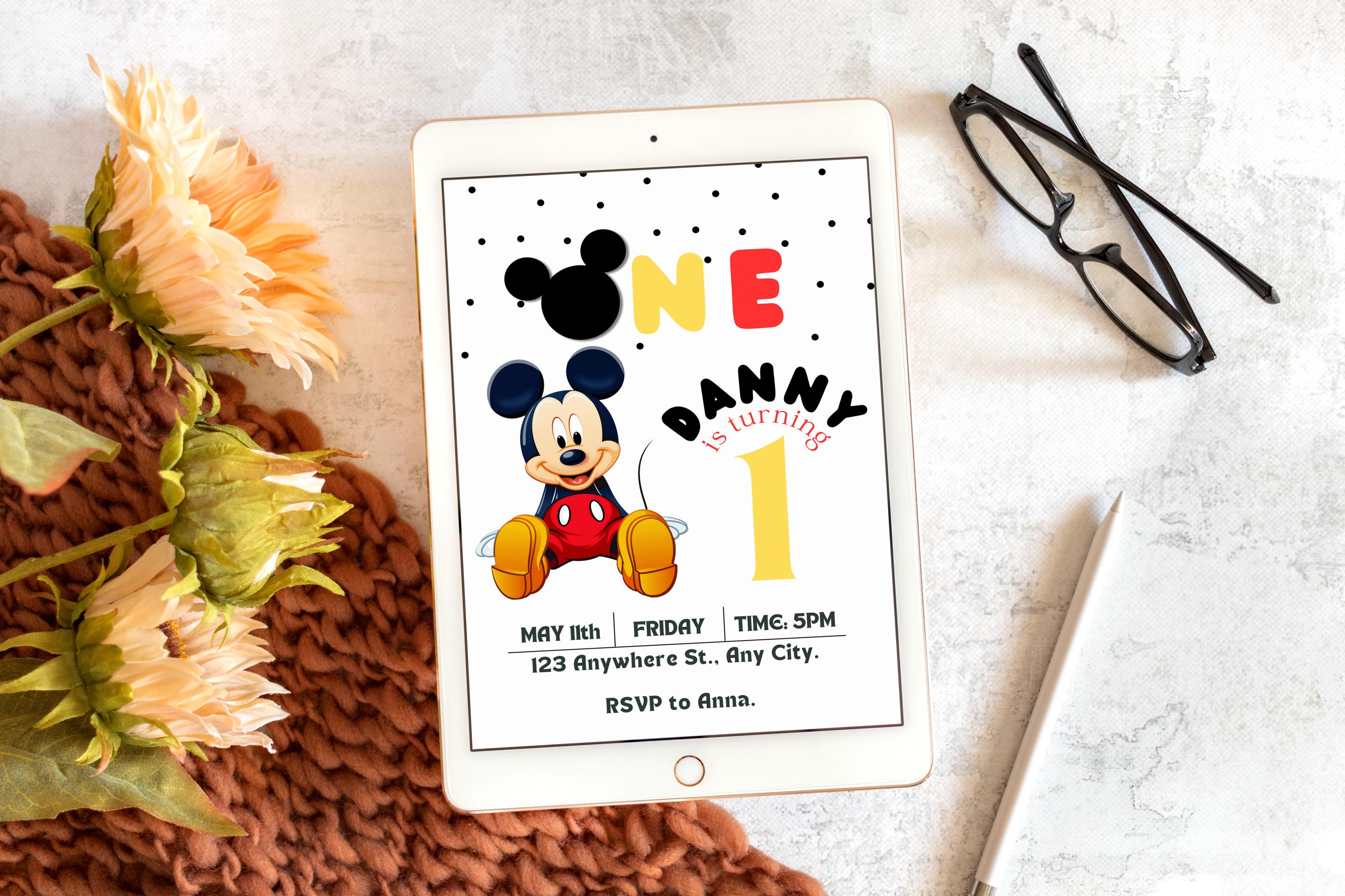 Mickey Mouse 1st Birthday Invitation: Editable Canva Template - Etsy