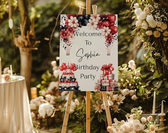 Minnie Mouse Birthday Welcome Sign: Bow Cupcake Party Decor Digital Download 36x24"
