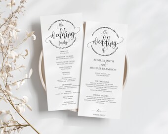 Sjabloon voor minimalistisch trouwprogramma, moderne servicebestelling (canva-download)