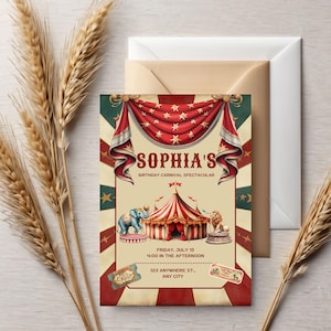 Carnival Birthday Invitation: Editable Circus Tent & Animals Template