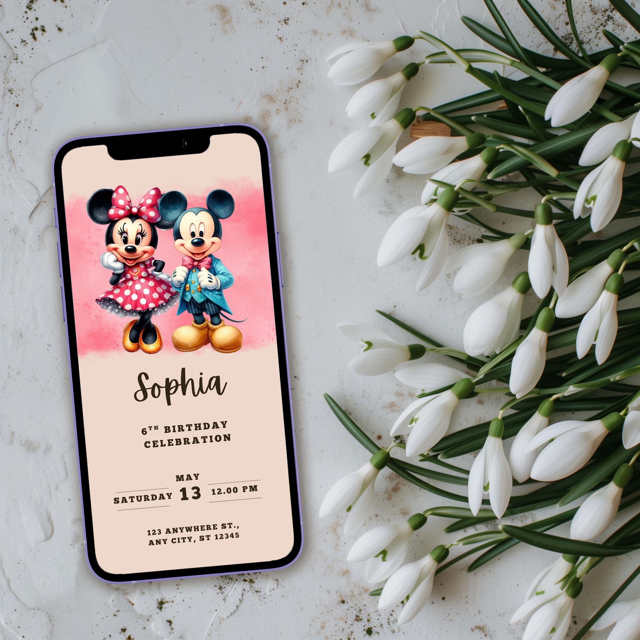 Mickey and Minnie Mouse 1st Birthday Invitation Editable Canva Template ...
