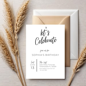 Surprise Birthday Party Invitation Template: Black & White (Canva Editable)