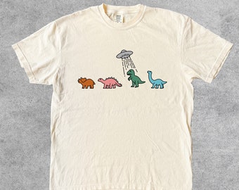 Dinosaur Ufo Retro Shirt, Dinosaur Vintage TShirt, Unisex Funny Dino T Shirt, 90s Minimalistic Graphic Tee, Fun Dinosaur Gifts