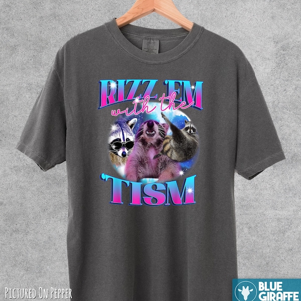 Rizz Em With The Tism Funny Shirt, Vintage Raccoon Bootleg Shirt, Autism Awareness, Raccoon Meme Tee, Comfort Colors Shirt