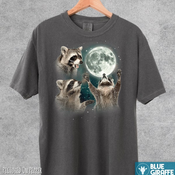 Three Raccoons Vintage Shirt, Retro Raccoon Moon Tshirt, Raccoon Lovers T Shirt, Funny Raccon Tee, Oversized Washed Tee, Raccoon Gifts