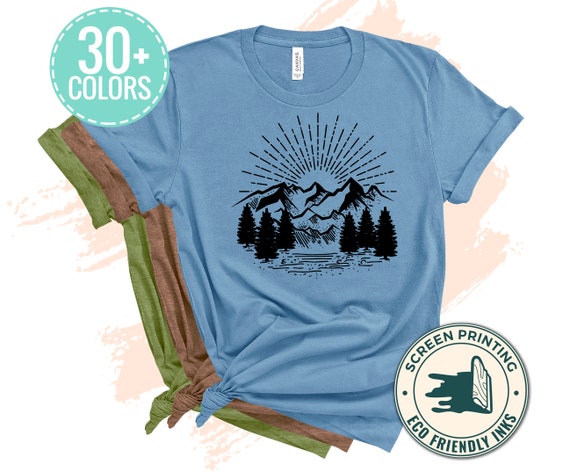 Cute Mountain Scene Shirt Black Ink, Hike Shirt, Adventure Shirt