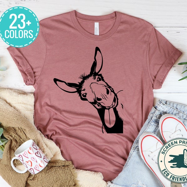 Camiseta de burro, camiseta de animales, camisa divertida de animales de granja, camisa de regalo divertida, cara de cabeza asomando