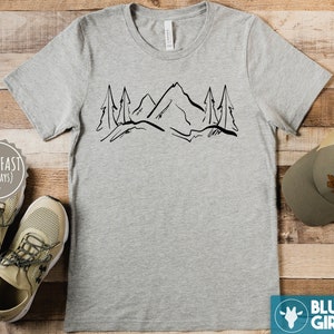Mountains T-shirt Hand Drawn Mountain Hiking Tshirt Graphic - Etsy