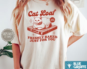 Camiseta Cat Loaf, camisa divertida Cat Comfort Colors, camisetas retro vintage de moda, camisetas gráficas para amantes de los gatos, regalo para amantes de los gatos