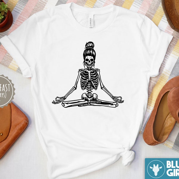 Skeleton Yoga Shirt, Halloween Yoga Shirt, Funny Halloween Skeleton Shirt, Gift For Yogi, Meditation Shirt, Yoga Lover Shirt, Fitness Shirt