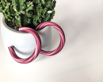 NEW Modern Bordeaux & Pink Statement Earrings | Polymer Clay Earrings | Elegant Hoops | Gift for her.