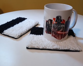 Black and white rectangle mug rug coaster