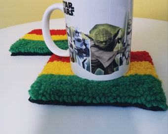 Rasta rectangle mug rug coaster