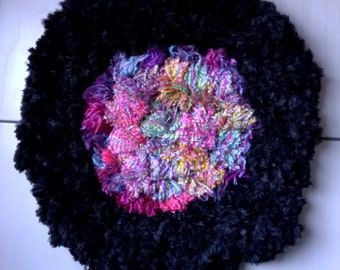 Neon colors black border circle rug