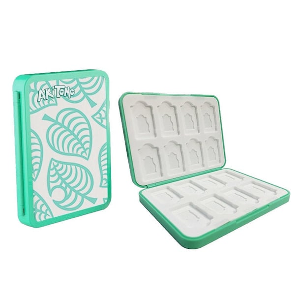 Animal Crossing Game Case - Nintendo Switch or Lite - Green, White - Aloha Leaf Design Cartridge Holder - Folding or Flat