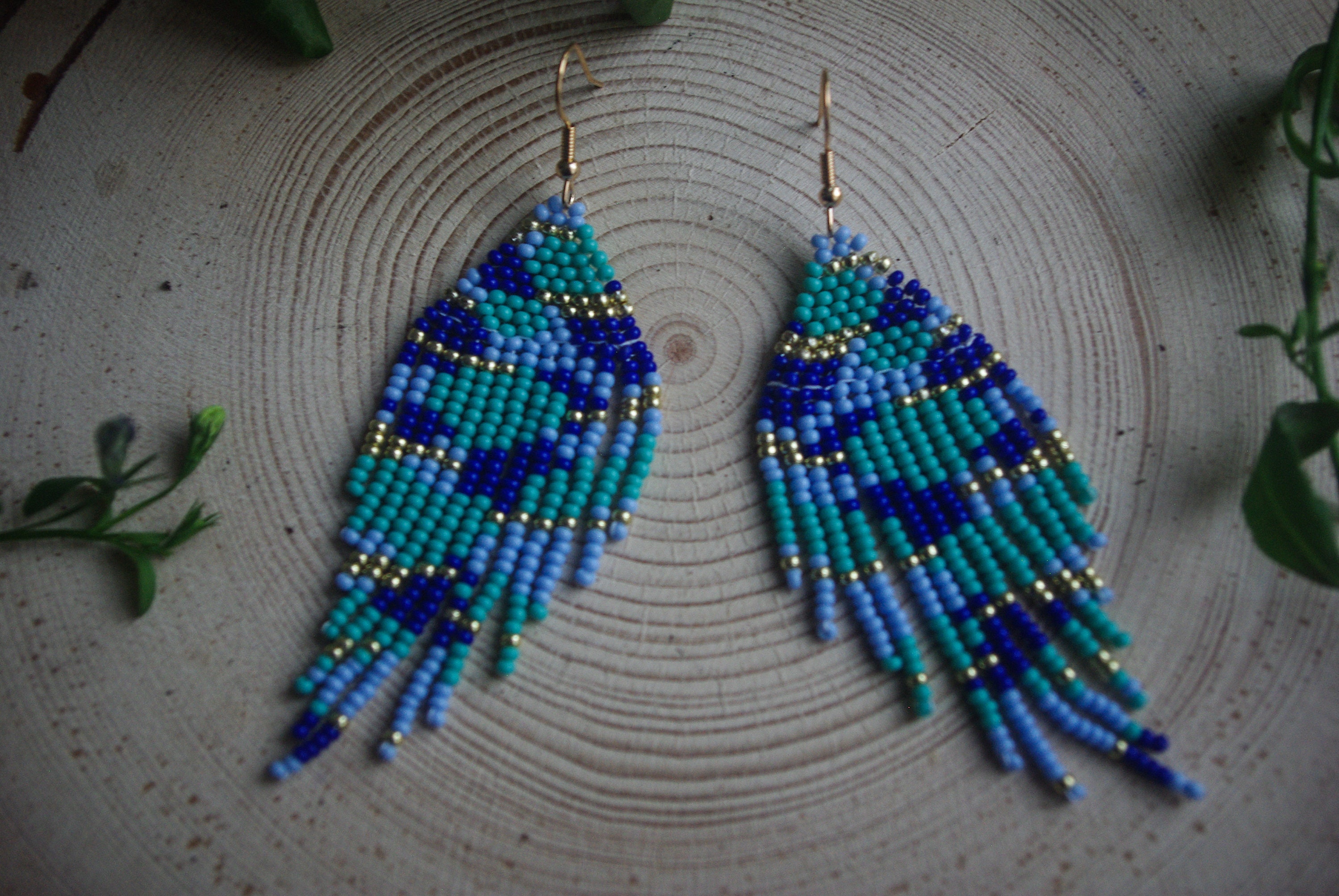 Blaue und silberne Ohrringe Saatperlen Ohrringe Lange Ohrringe | Etsy