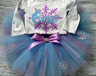 Snow flake blue and purple Birthday tutu outfit