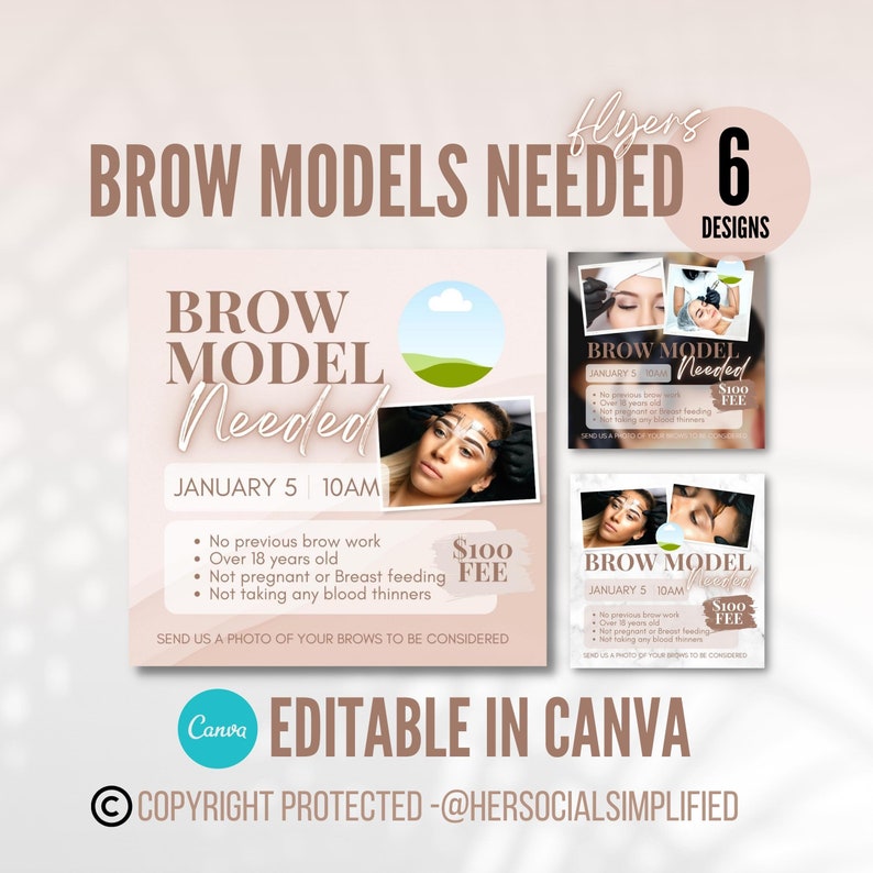 Brow Models Needed Flyer Editable with paid canva account image 1