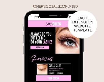 lash artist template - Website Template - with clickable buttons - Easily edit in Canva - Connect to your domain