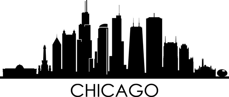 Chicago City Skyline Outline Silhouette Vector Svg Eps Jpg Png 858