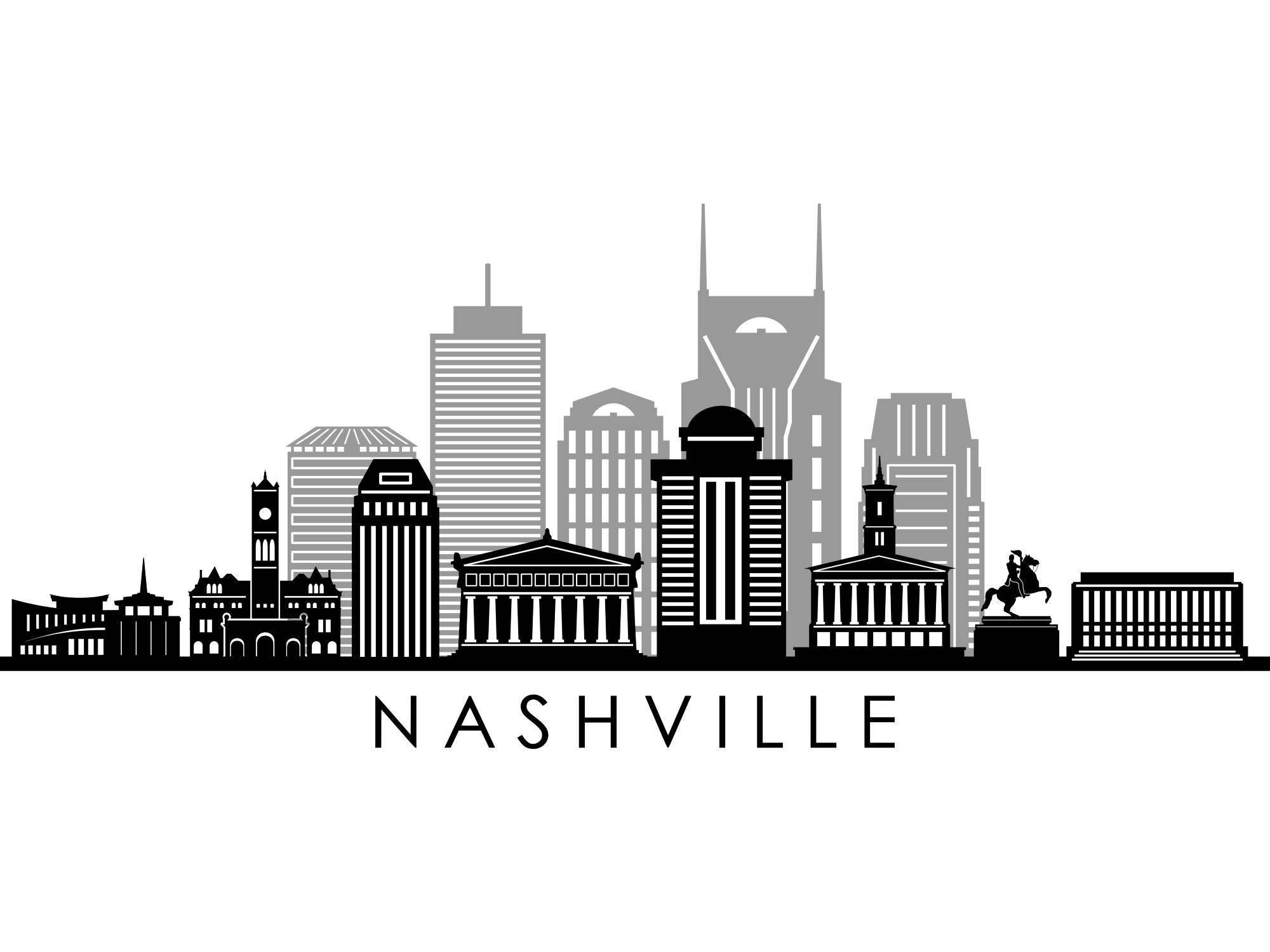 Nashville Skyline Black And White Outline Clipart