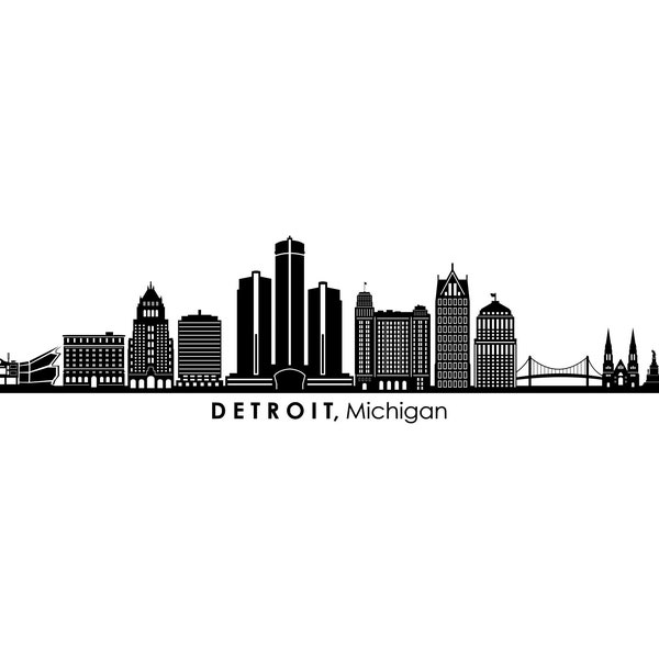 DETROIT Michigan City USA Skyline Outline Silhouette Vector svg eps png jpg