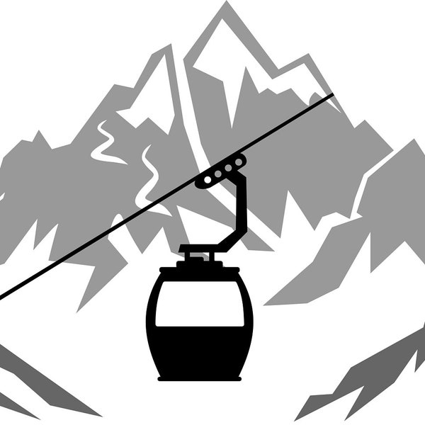 MOUNTAINS GONDOLA WINTER Ski Silhouette Graphic Vector svg eps png jpg