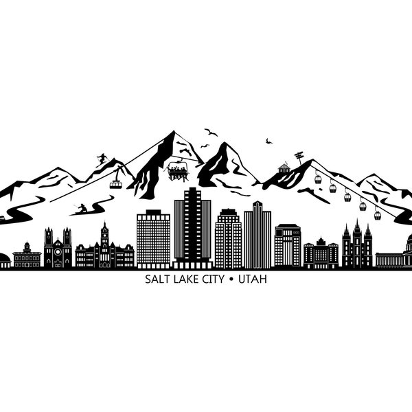 SALT LAKE CITY Utah Usa Skyline City Mountains Outline Silhouette Vector Graphic svg eps jpg png