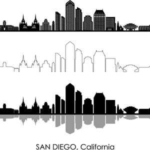 SAN DIEGO California Usa SKYLINE City Outline Silhouette Vector Graphic svg eps jpg png