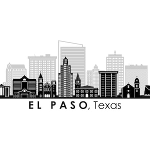 EL PASO Teksas USA Skyline zarys miasta sylwetka grafika wektorowa SVG eps jpg png