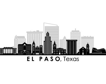 EL PASO Texas USA Skyline City Outline Silhouette Vector Graphic svg eps jpg png